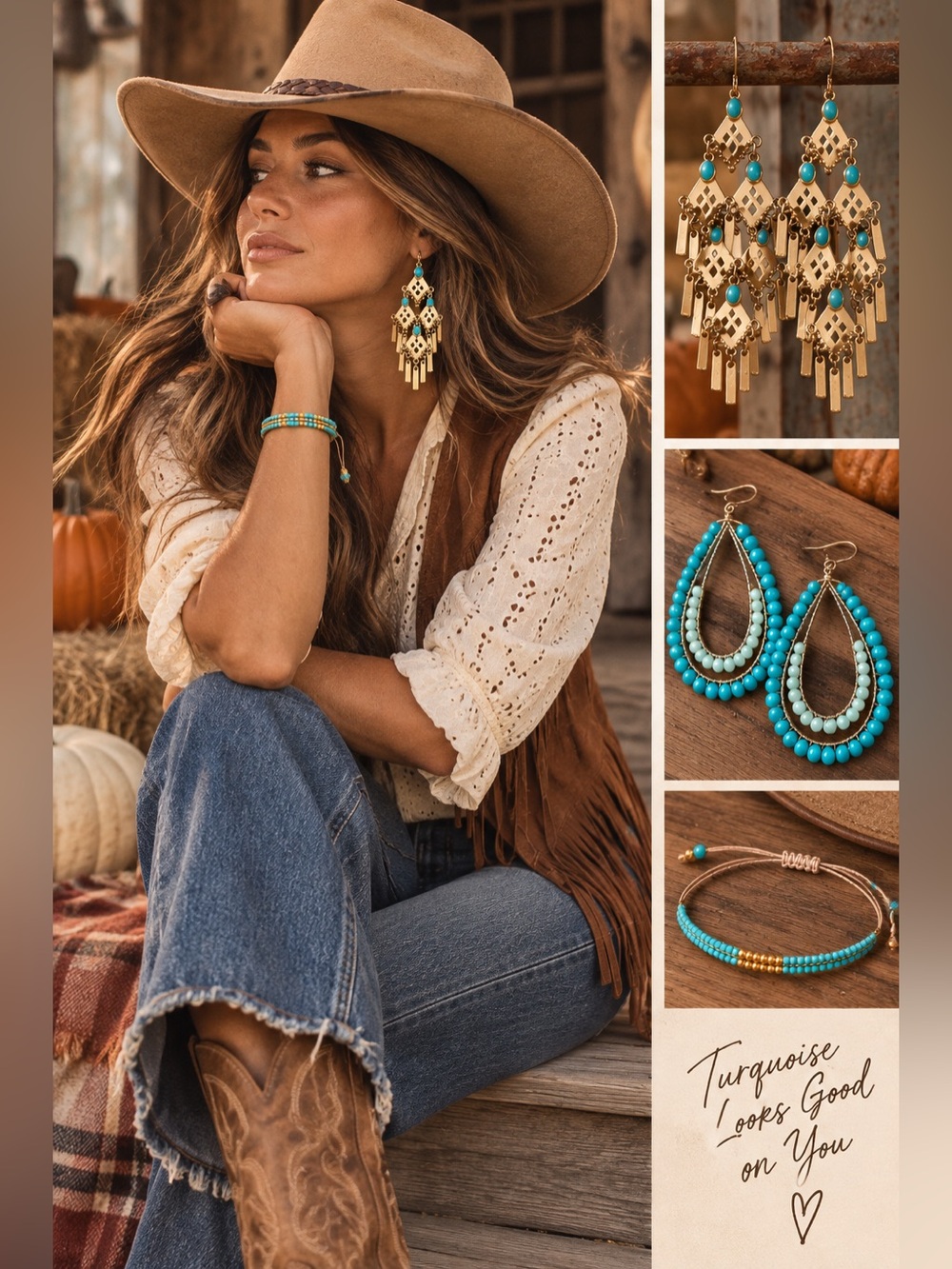 Turquoise Western Boho Jewelry Bundle – 3 Piece Set